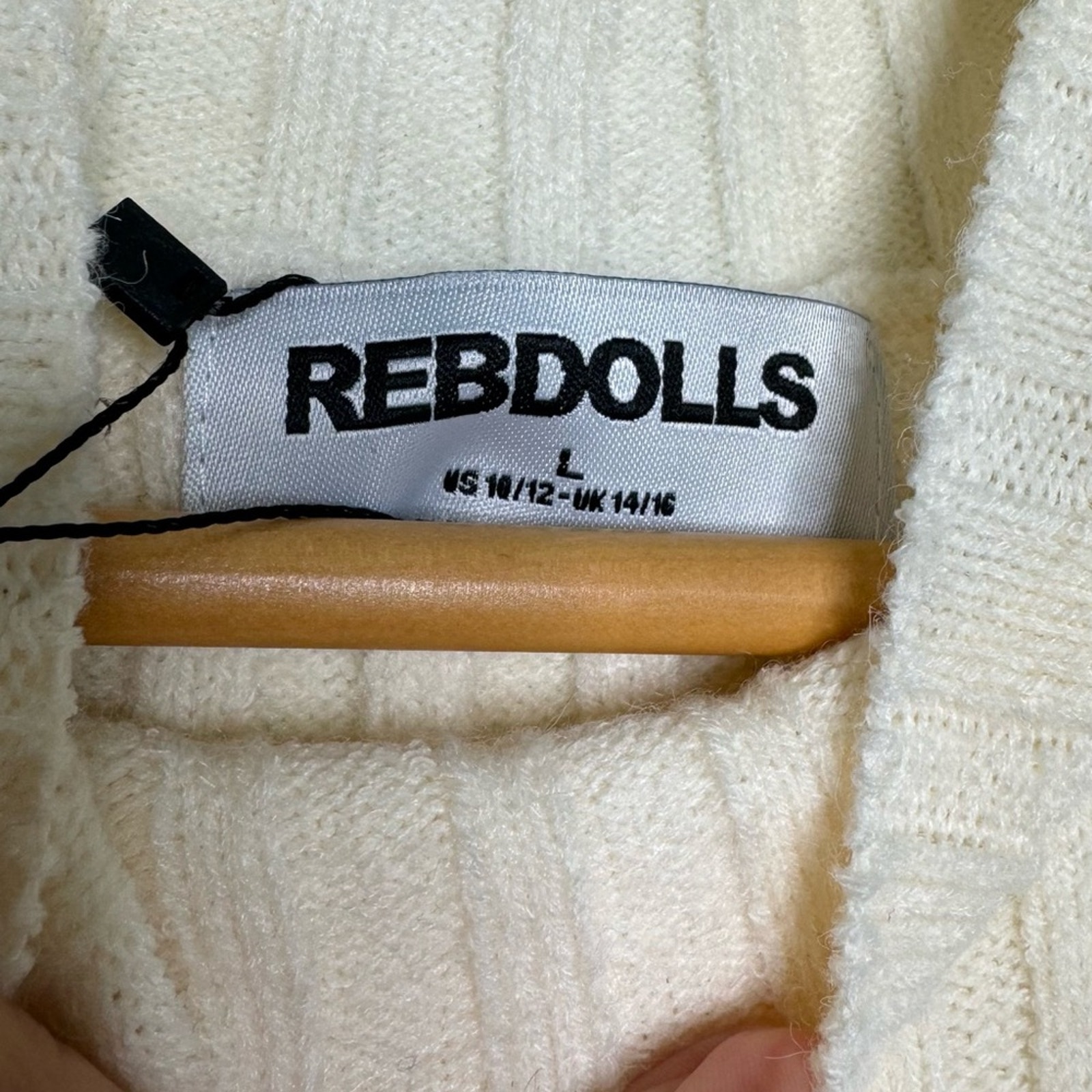 Rebdolls Beige Josephine Knit Asymmetrical Hem Midi A Line Dress Nwt Size Large — image 6 of 7